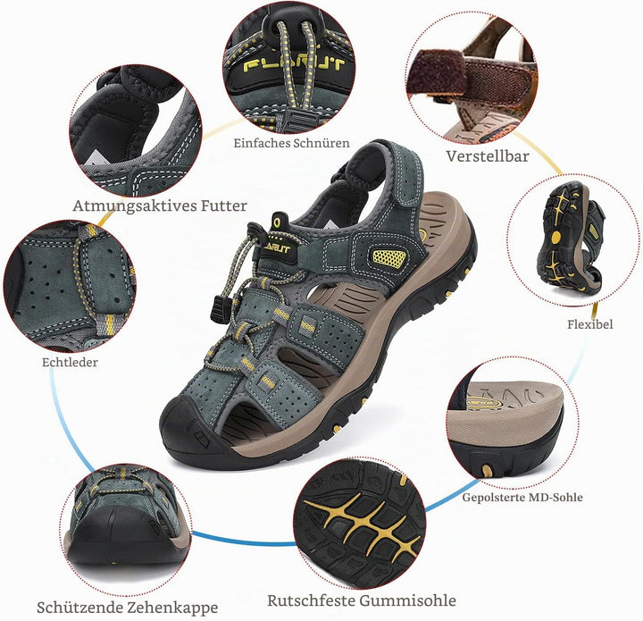 FLARUT Sandalen Herren Outdoorsandalen Sommer Wanderschuhe Trekkingsandalen Leder Strand Wandersanda