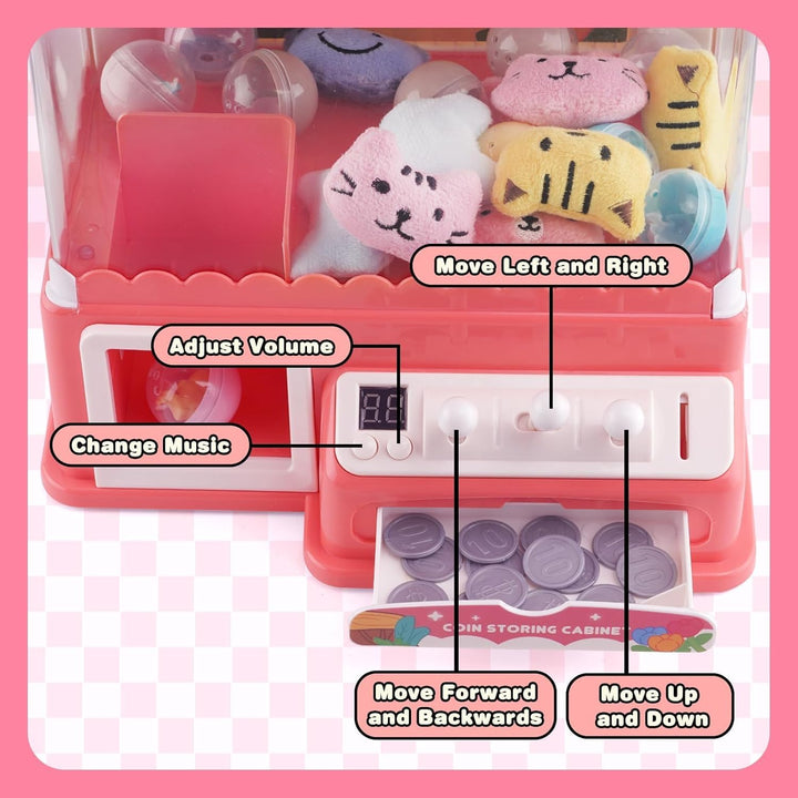 Mini Greifmaschine Candy Doll Gachapon Grabber Süssigkeiten Greifautomat mit 10 Puppen 20 Münzschieb