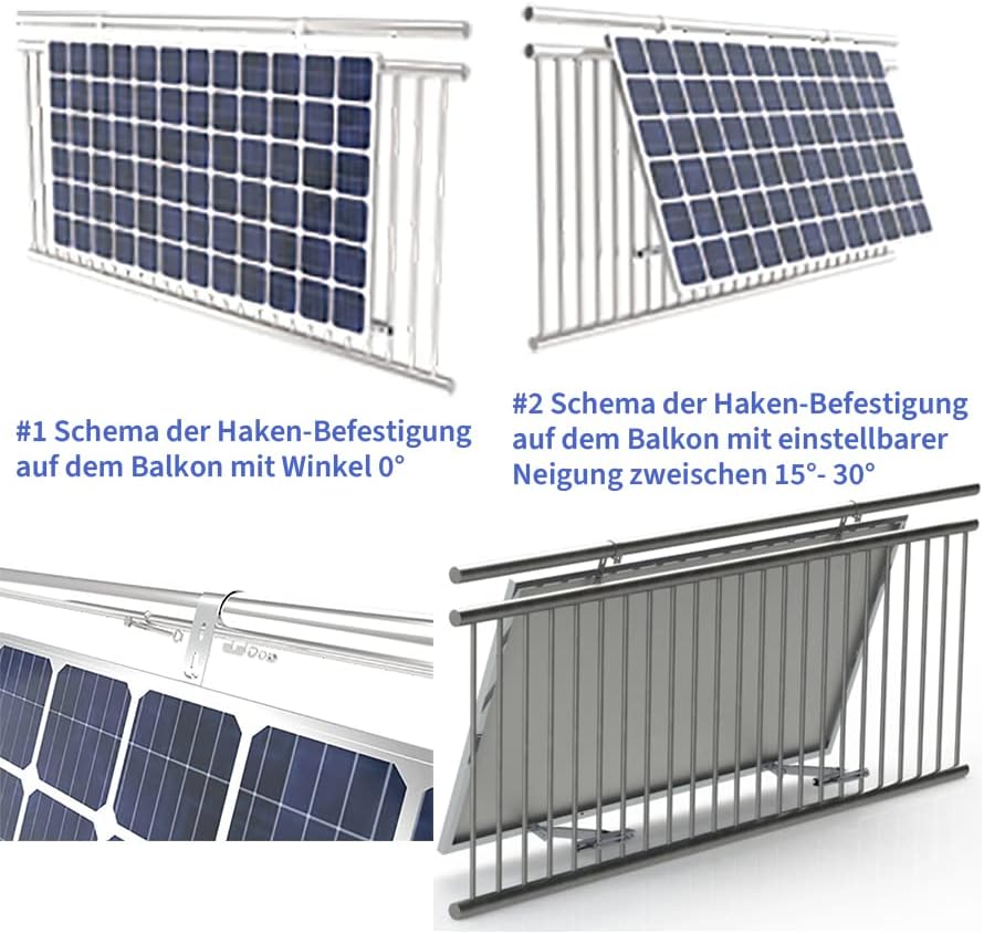 Balkonkraftwerk Montageset für 1x Solarmodul - Solarmodul Halterung verstellbare Halterung/Befestigu