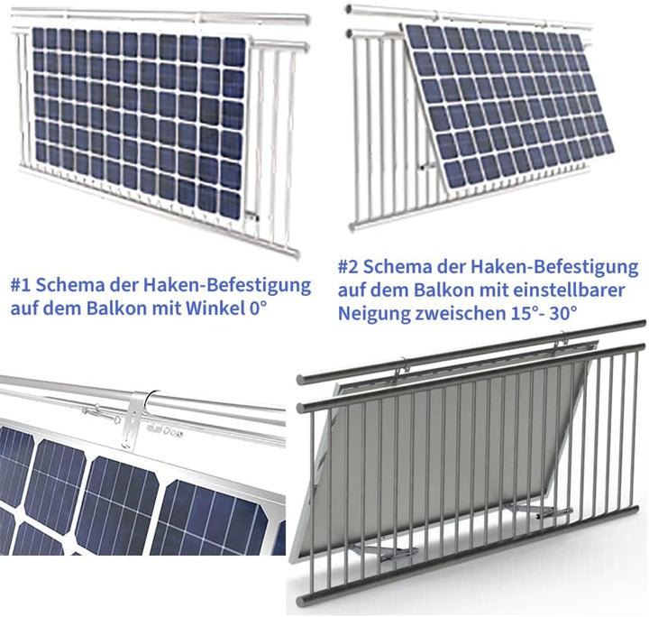 Balkonkraftwerk Montageset für 1x Solarmodul - Solarmodul Halterung verstellbare Halterung/Befestigu