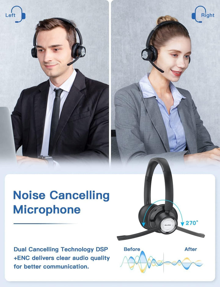 New Bee Wireless Headset, Bluetooth Headset mit Mikrofon Geräuschunterdrückung 20 Stunden Sprechzeit