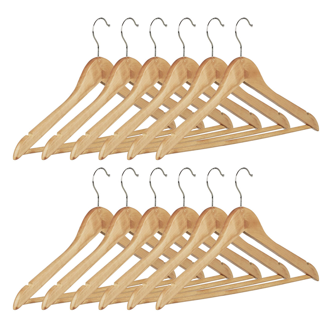 Relaxdays 48 x Kleiderbügel, Hosenbügel Set aus Holz, Garderobenbügel, Haken 360° drehbar, HxB: 22,5
