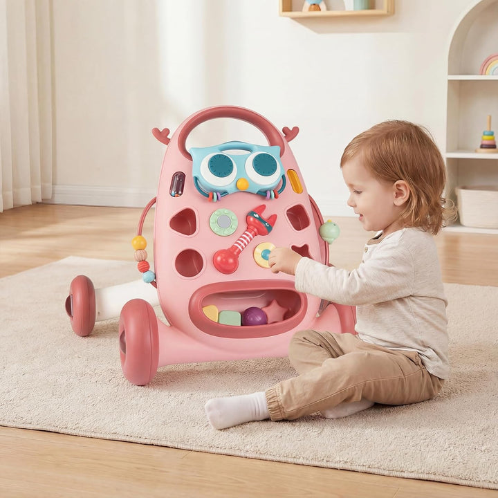 COSTWAY Lauflernwagen Baby, Lauflernhilfe mitovalem Spieler & Formen-Sortierer, Laufhilfe mit Rassel
