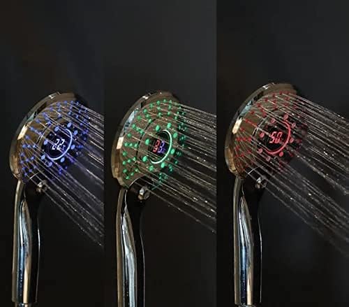 Duschkopf Led, 3 Farben Farbwechsel Temperaturregelung, Digitales LCD-Display, Handbrause mit Digita