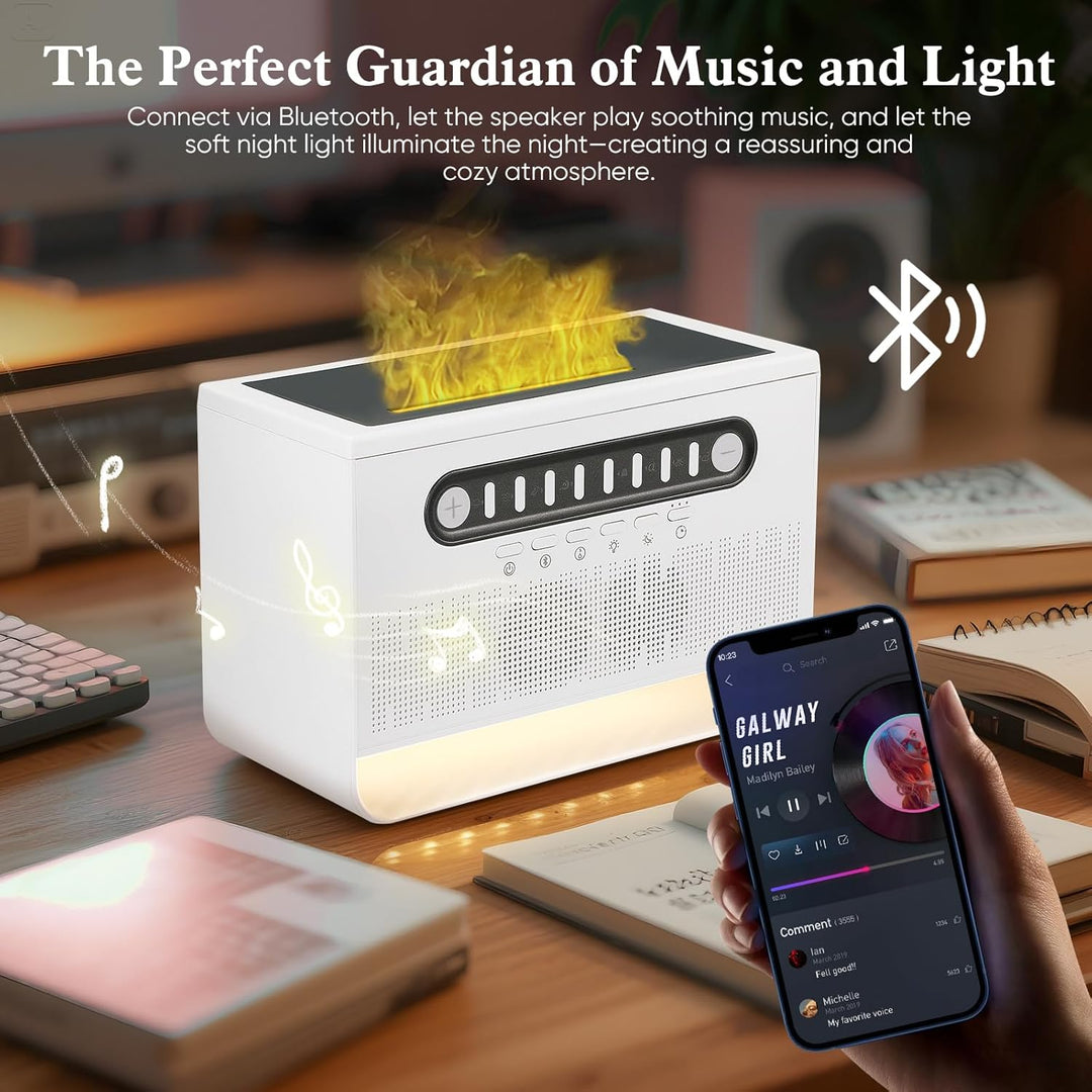 White Noise Machine, Luftbefeuchter Schlafzimmer,Flammen Aroma Diffuser mit weissem Rauschen und Far