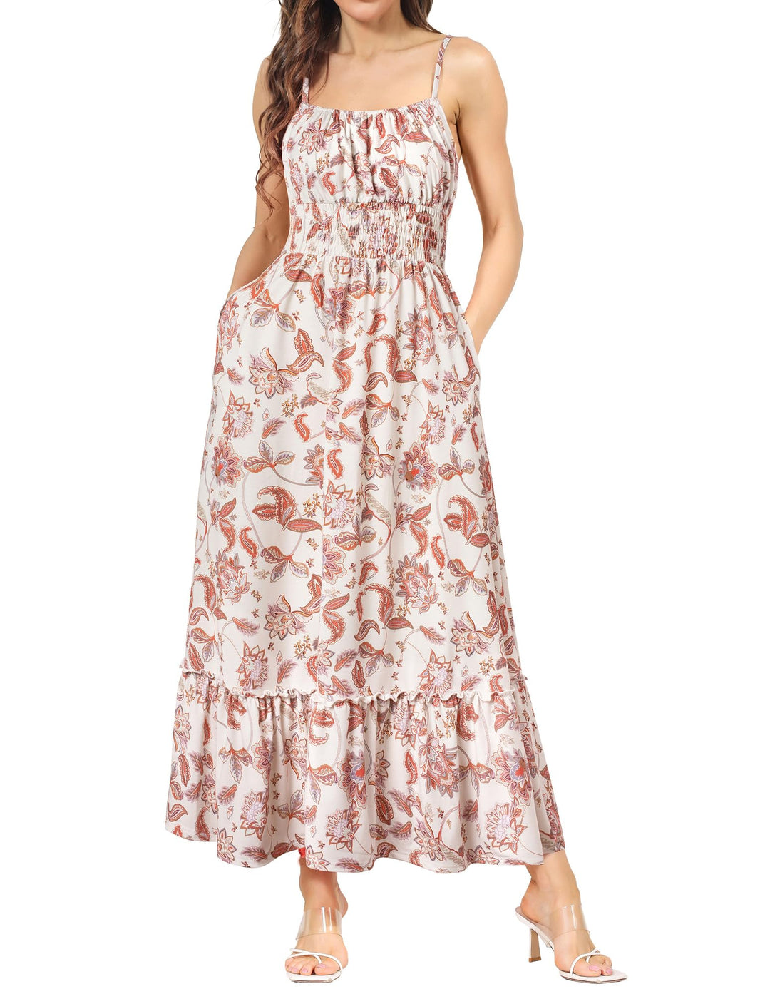 GRACE KARIN Damen Ärmellos Blumenkleid Maxikleid Casual Cami-Kleid Böhmisch Kleid Spaghettiträger Sm