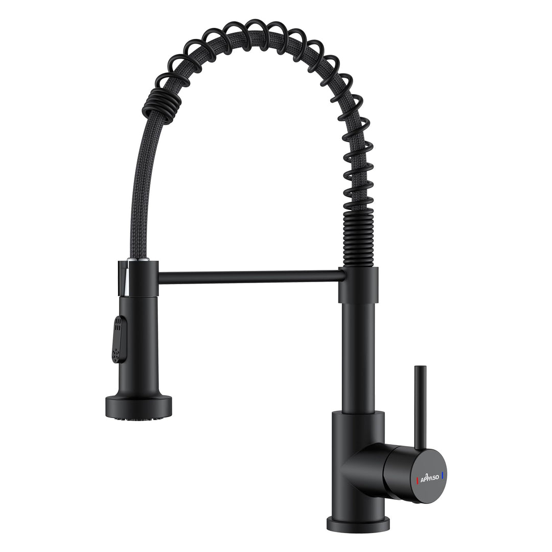 APPASO Wasserhahn Küche Schwarz, Hochdruck Küchenarmatur Schwarz mit Brause, Mischbatterie Küche mit