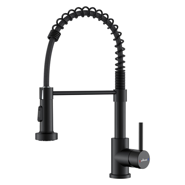 APPASO Wasserhahn Küche Schwarz, Hochdruck Küchenarmatur Schwarz mit Brause, Mischbatterie Küche mit