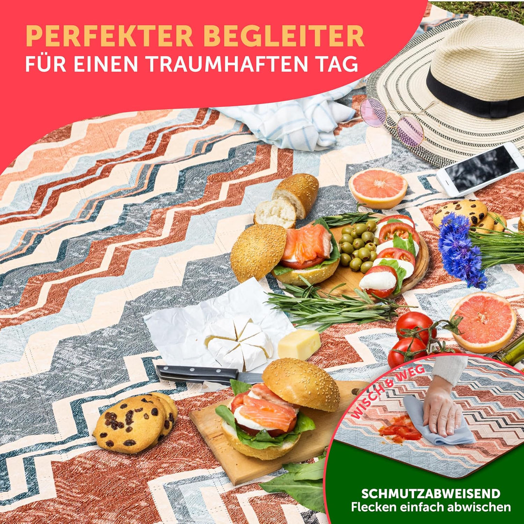 Blumtal Premium Picknickdecke wasserabweisend 200x200 cm Boho & Terrazzo Design - waschbare Strandde