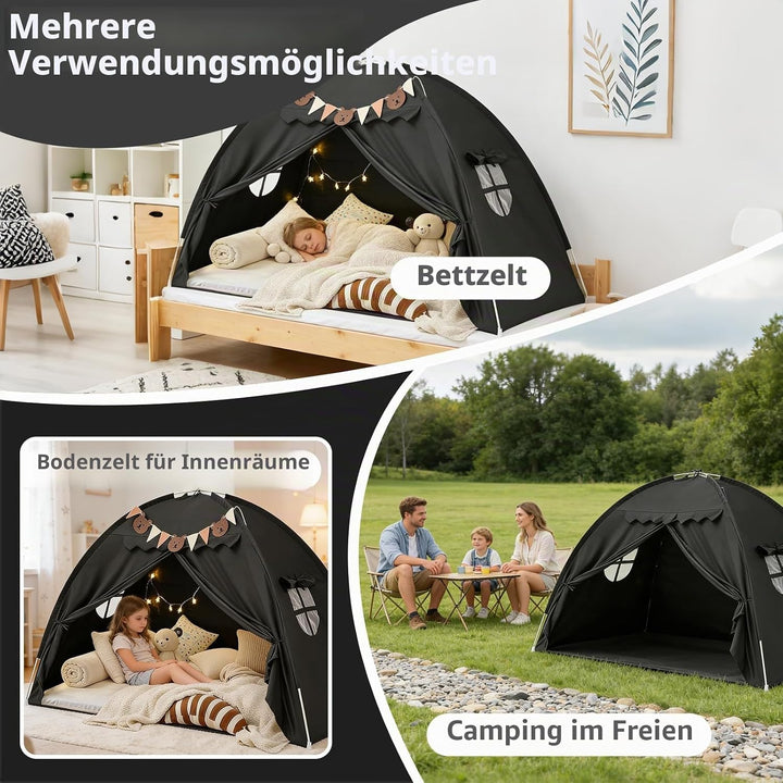 Kinderzelt Indoor Spielzelt Kinder Gross, 195 X 98 X 125 cm Kinderzimmer Spielhaus mit 2 Fenstern, L