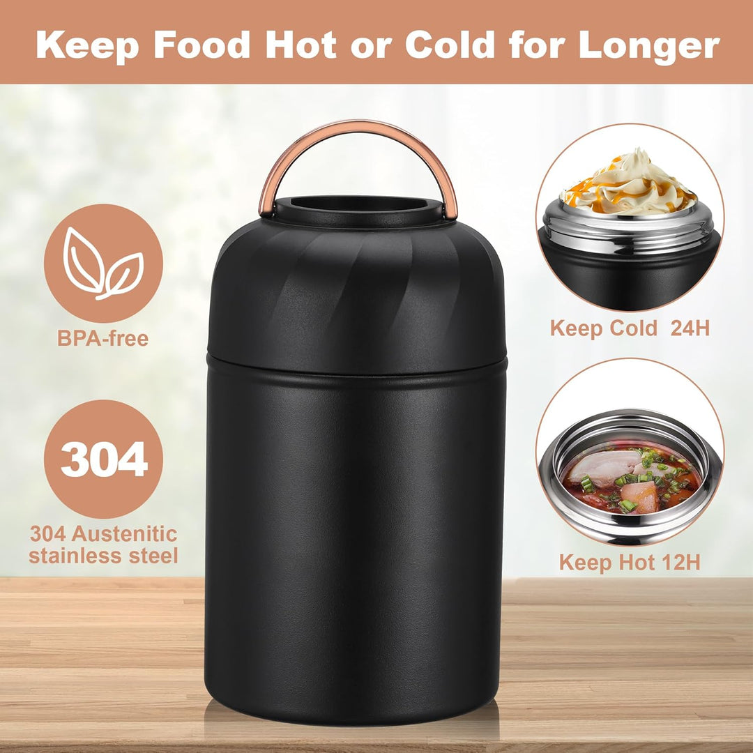 Thermobehälter für Essen, 500 ml Edelstahl Warmhaltebehälter, Thermobecher, Thermo Essensbehälter mi