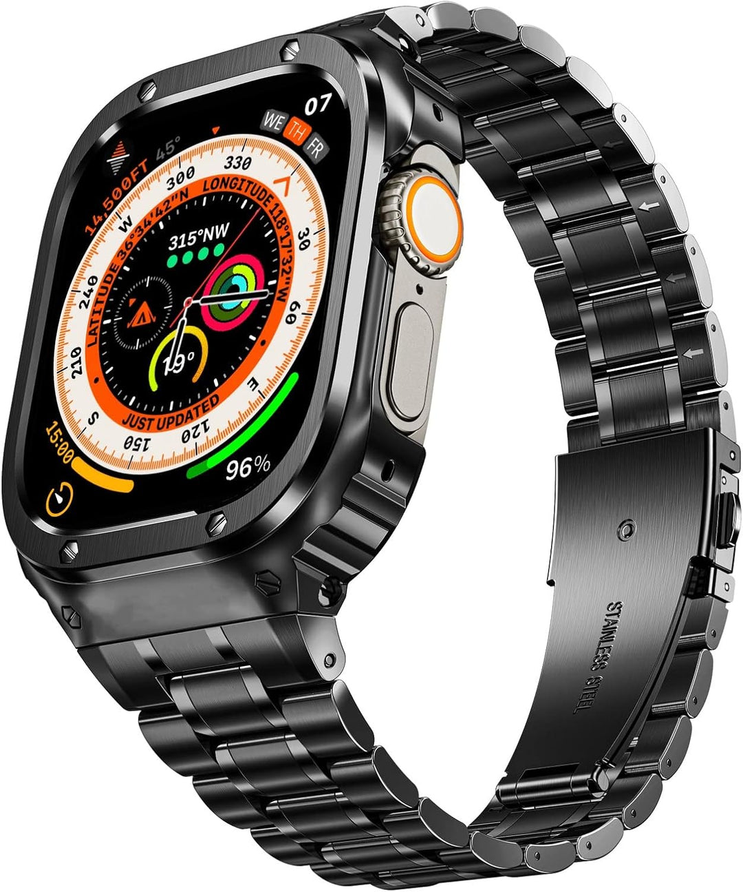 MioHHR Metallbänder mit Gehäuse kompatibel für Apple Watch Band 49 mm, stossfestes Edelstahlgehäuse