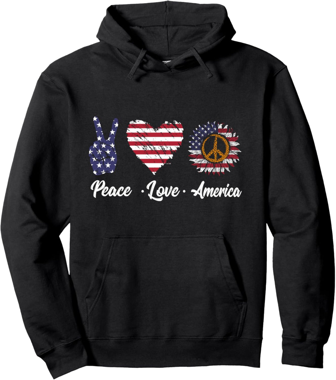 Frieden Liebe Amerika 4. Juli Independence Day USA Flagge Pullover Hoodie