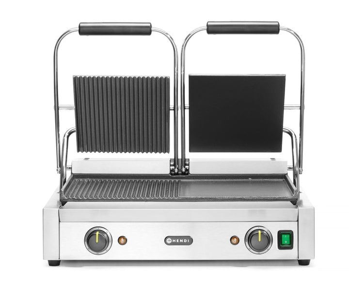 HENDI Kontaktgrill, Doppelversion, Elektrogrill, Tischgrill, Sandwichtoaster, Regelbar bis max. 300°