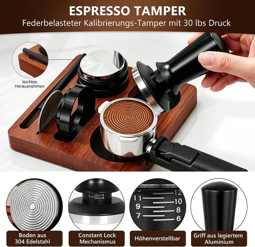 Espresso Zubehör Set 7tlg. – WDT Tool, Tamper, Distributor, Dosierring & Tamperstation | Barista Set