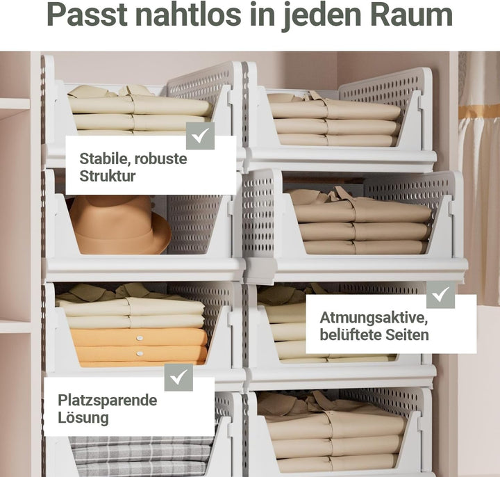 Schrank Organizer 3er Set (Faltbar & Stapelbar) – Kleiderschrank Organizer Boxen, platzsparende Aufb