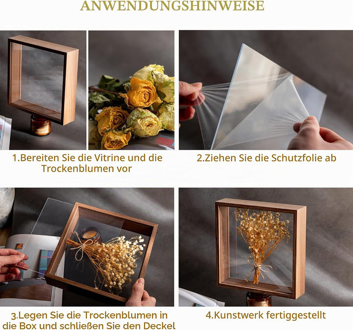 Acryl Schattenbox Rahmen Transparenter 3D Holz Bilderrahmen Befüllen Blumensträusse Fotos Medaillen
