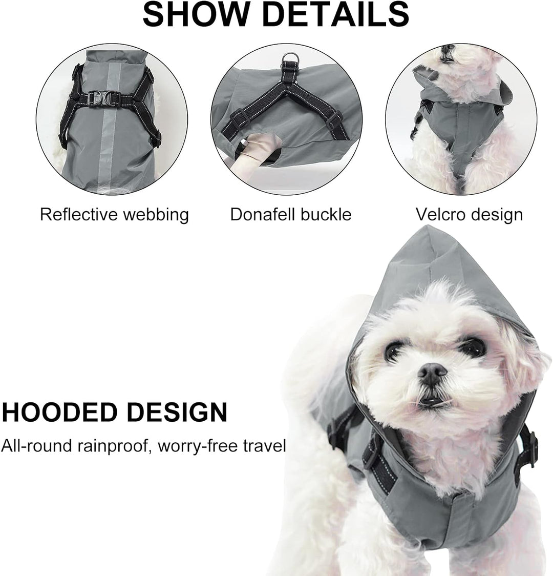PETCUTE Hunde Regenmantel Regenjacke mit Geschirrl,Winddicht Wasserdichter Hundemantel mit Reflektie