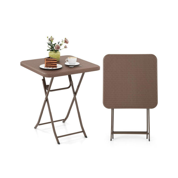 GIANTEX Klappbarer Balkontisch, quadratischer Gartentisch für 4 Personen mit Rattanstruktur, HDPE-Ti