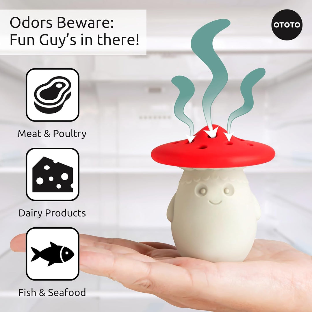 OTOTO Fun Guy Fridge Deodorizer - Food-Grade Fridge Smell Eliminator - Dishwasher Safe and BPA Free