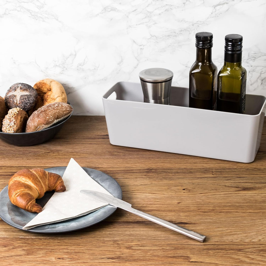 12x Ordnungsboxen - 10 cm hoch - GRAU - 30x10x10cm - 2 Liter - Ordnungskorb - Schubladenorganizer Sc