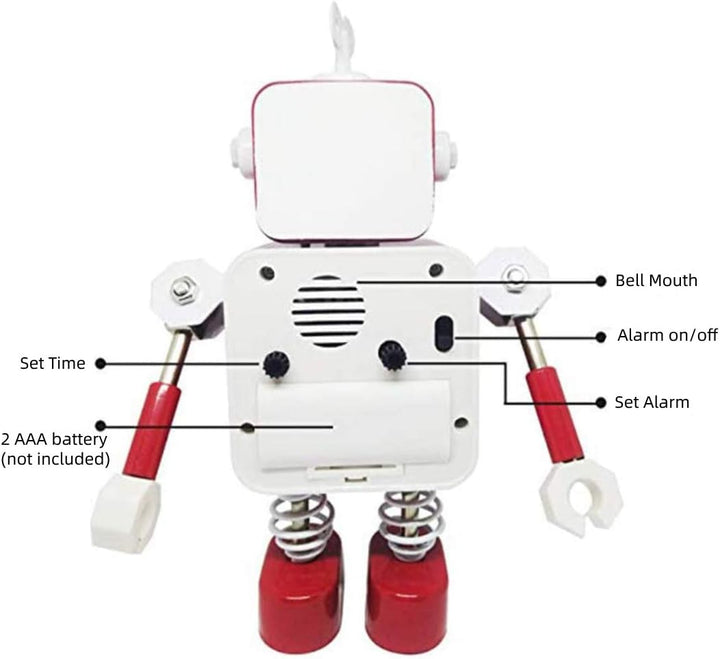Diskary Roboter Wecker,Nicht tickende Wecker mit blinkenden Augen Lichtern und drehbarem Arm,Geschen