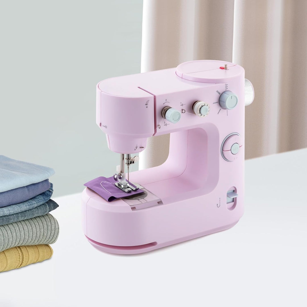MINRS Nähmaschine Mini-Nähmaschine Nähmaschine Kinder mit Fusspedal(LED Licht, 5 Stichmuster, Fadena