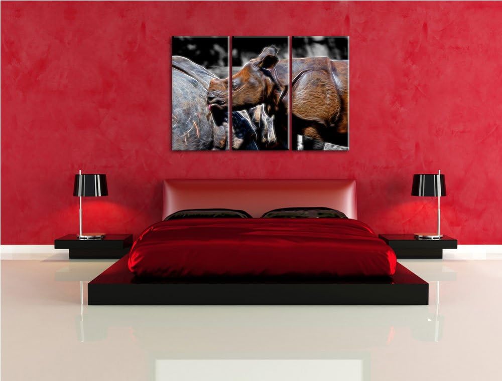 junges Nashorn schwarz/weiss Deluxe 3-Teiler Leinwandbild 120x80 Bild auf Leinwand, XXL riesige Bild