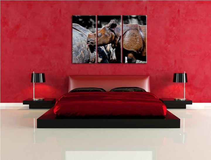 junges Nashorn schwarz/weiss Deluxe 3-Teiler Leinwandbild 120x80 Bild auf Leinwand, XXL riesige Bild