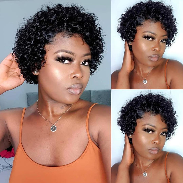 DaiMer Lace Pixie Cut Wigs Lace Front Short Curly Human Hair Wigs for Women Natural Hairline 130% De