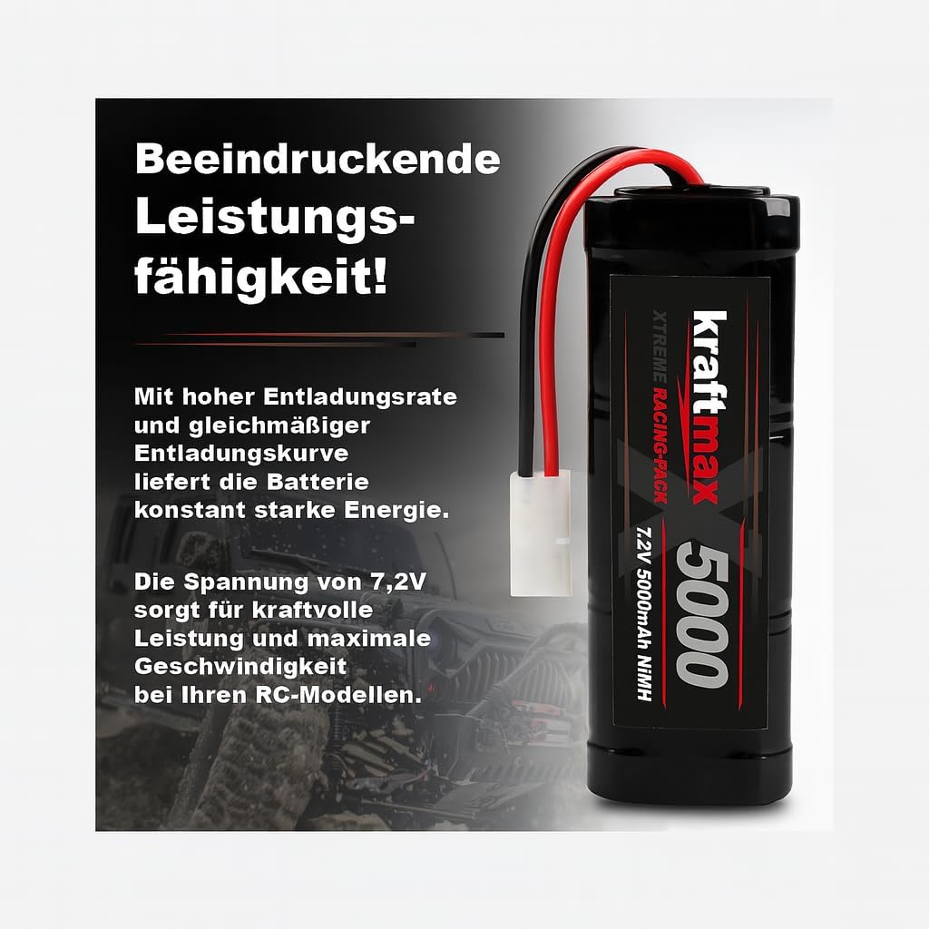 Kraftmax Akku Racing-Pack mit Tamiya-Stecker - 7,2V / 5000mAh / NiMH Akku/Hochleistungs RC Akkupack
