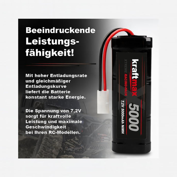 Kraftmax Akku Racing-Pack mit Tamiya-Stecker - 7,2V / 5000mAh / NiMH Akku/Hochleistungs RC Akkupack