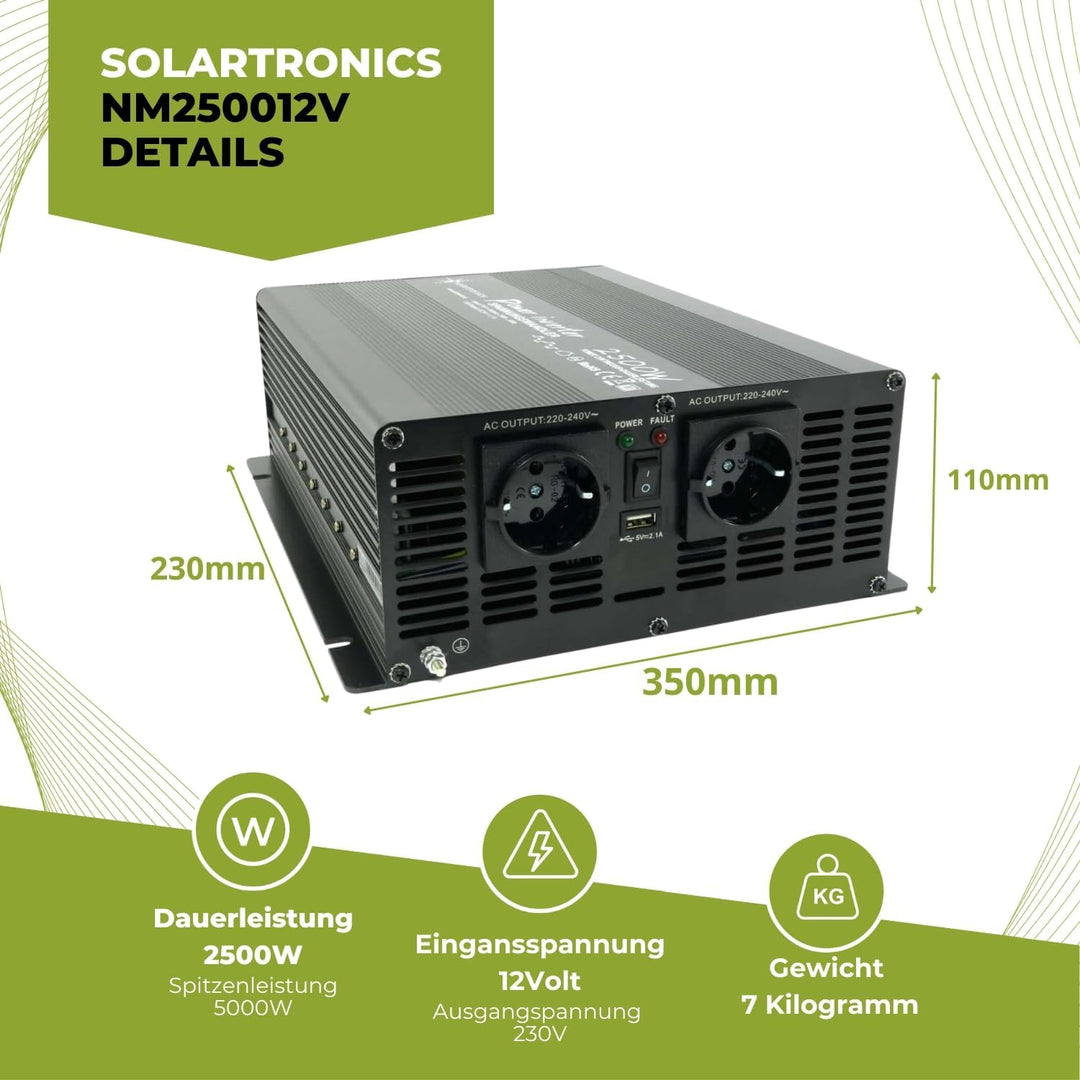 Neu solartronics Spannungswandler Wechselrichter Intverter NM 2500-5000 Watt 12V zu 230V schwarz USB