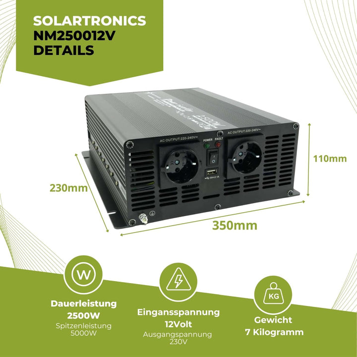 Neu solartronics Spannungswandler Wechselrichter Intverter NM 2500-5000 Watt 12V zu 230V schwarz USB