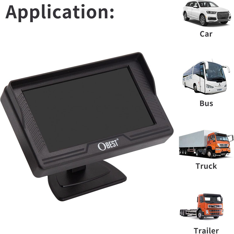 OBEST 4,3" Rückfahrkamera Auto Monitor Bildschirm, Monitor für Rückfahrkamera, V1/V2 Zwei Video-Eing