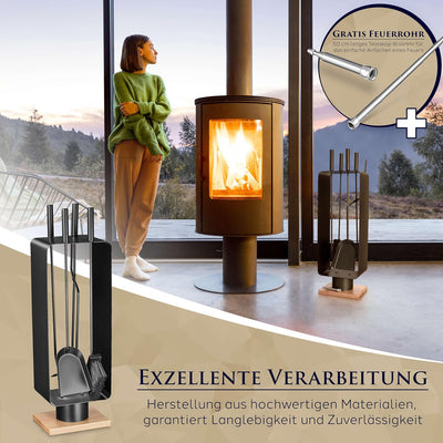 Kaminbesteck modern - Kamingarnitur schwarz mit Besen, Schaufel und Schürhaken - hochwertiger Ofenbe