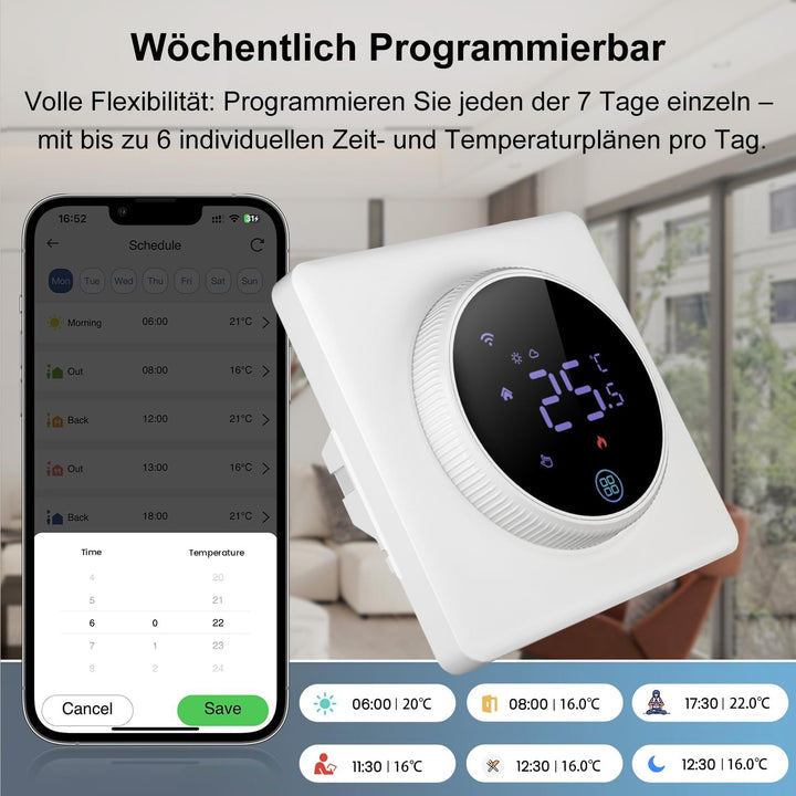 MIUCDA WLAN Smart Drehregler Thermostat Fussbodenheizung für Wasser Heizung oder Gas Boiler, Program