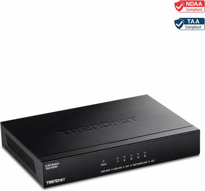 TRENDnet 5-Port Unmanaged 2.5G Switch, 5 x 2.5GBASE-T Ports, 25Gbps Switching-Kapazität, abwärtskomp