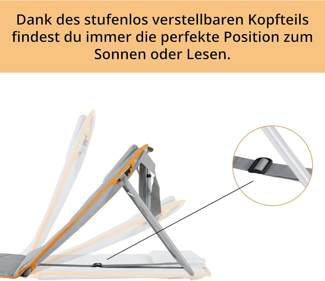 Stagecaptain Beachmatte “Layla” - Gepolsterte Strandmatte mit Kopfkissen - Stufenlos verstellbare Rü