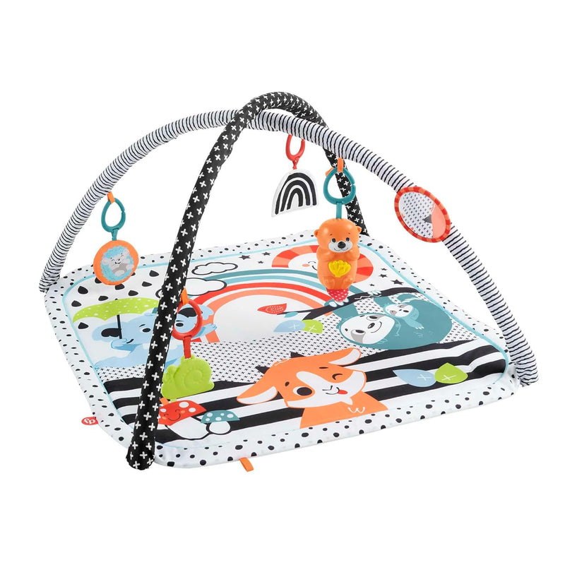 Fisher-Price Tierfreunde Kontrast-Spieldecke | Spielbogen Baby Spielzeug mit Musik und Licht | Krabb