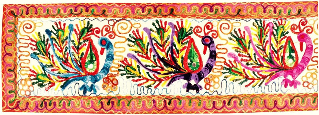 Purpledip 11485 Wandteppich, Baumwolle, Motiv Pfauen Jambooree, Vintage-Stickerei