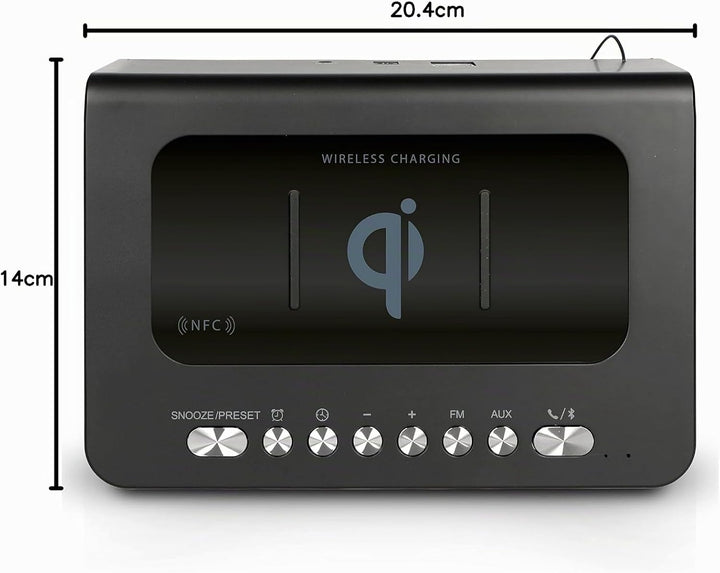 Lenco CR-580 Uhrenradio - Radiowecker mit Bluetooth - QI Wireless Ladestation - NFC, USB und Tempera