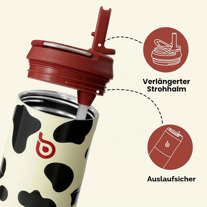 BOTTLE BOTTLE Isolierte Edelstahl Trinkflasche 750 ml mit Strohhalm, Deckel & Griff – Auslaufsicher,