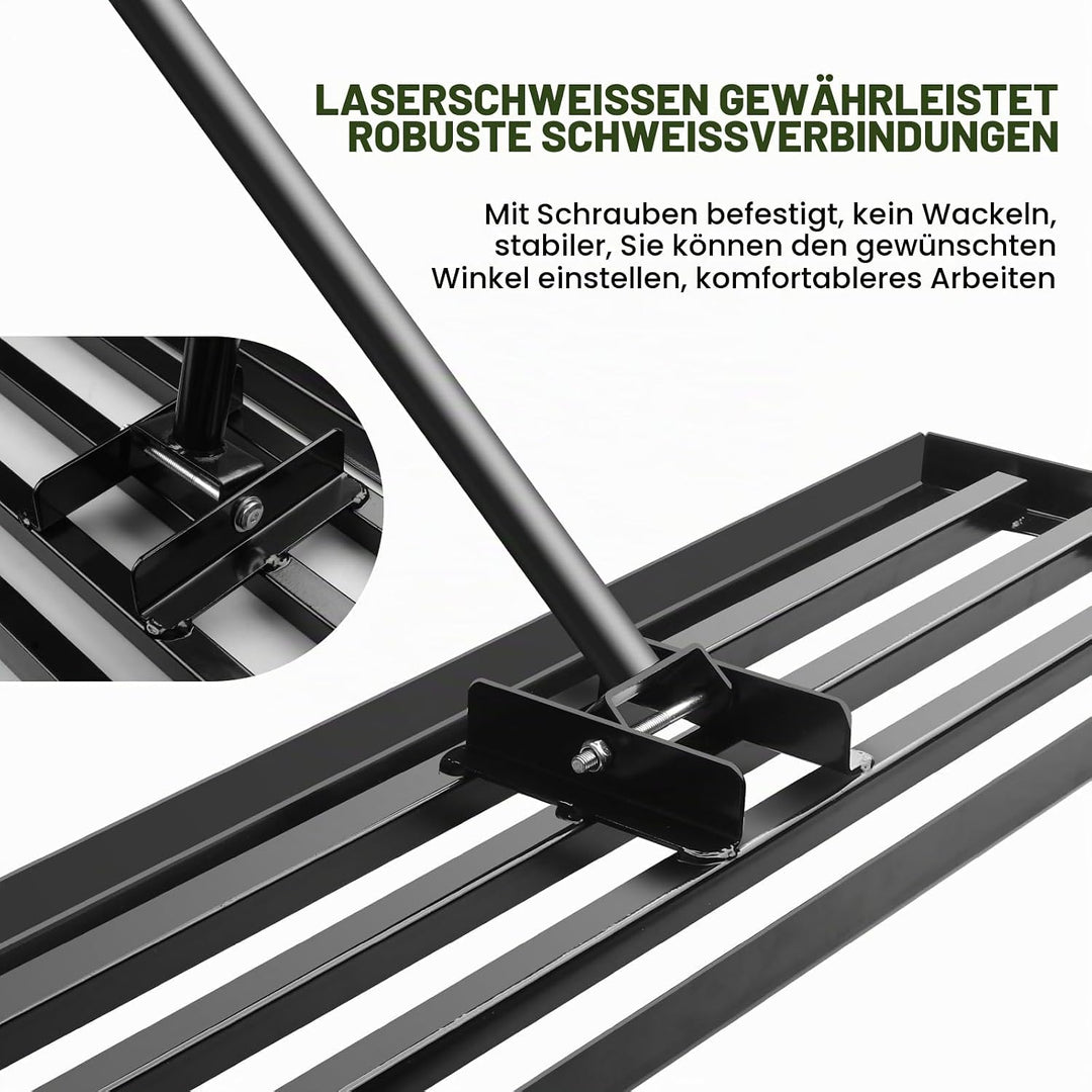 Garten Rasen-Nivellierungsrechen Edelstahl 75x25 cm mit Stiel – Robuster Nivellierrechen für Rasen,