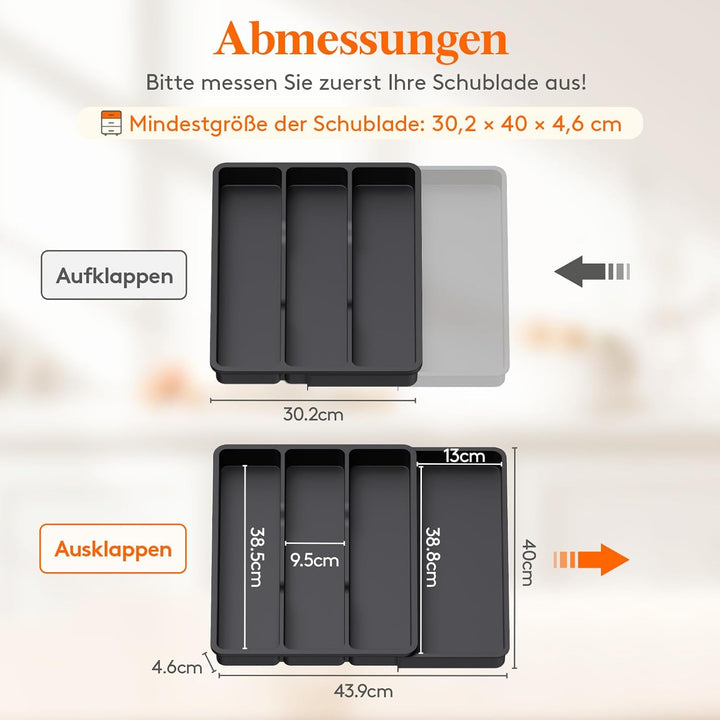 Lifewit Besteckkasten für Schubladen, Küchenutensilienhalter erweiterbar auf 43,9 cm, Schubladen Org