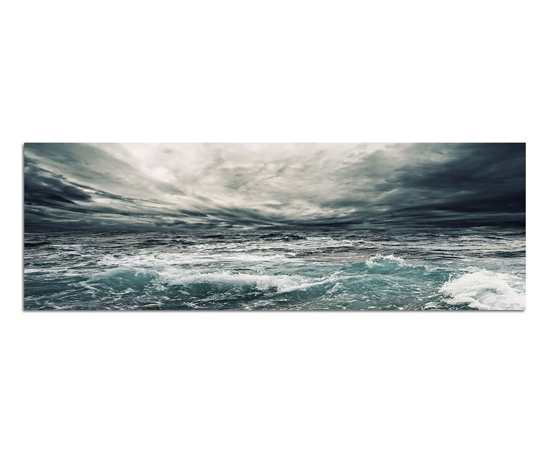 Paul Sinus Art Panoramabild auf Leinwand und Keilrahmen 150x50cm Ozean Meer Sturm Wolkenhimmel