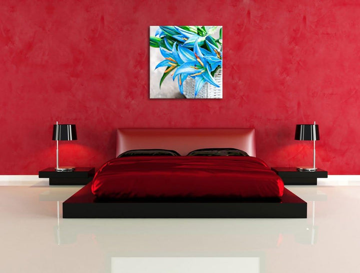 Pixxprint schöne Blaue Blumen im Körbchen, Format: 70x70 auf Leinwand, 70x70
