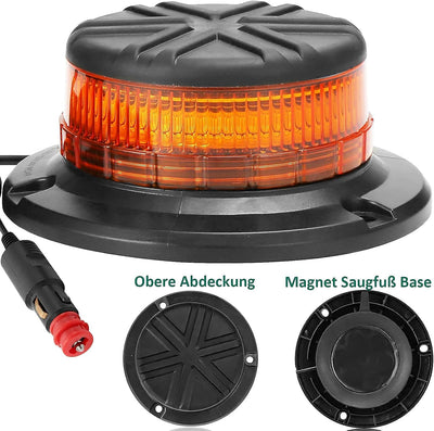 AGRISHOP 12V/24V LED Rundumleuchte Blitzleuchte Mit Magnetfuss,LED Rundumleuchte Gelb Warnleucht，45L