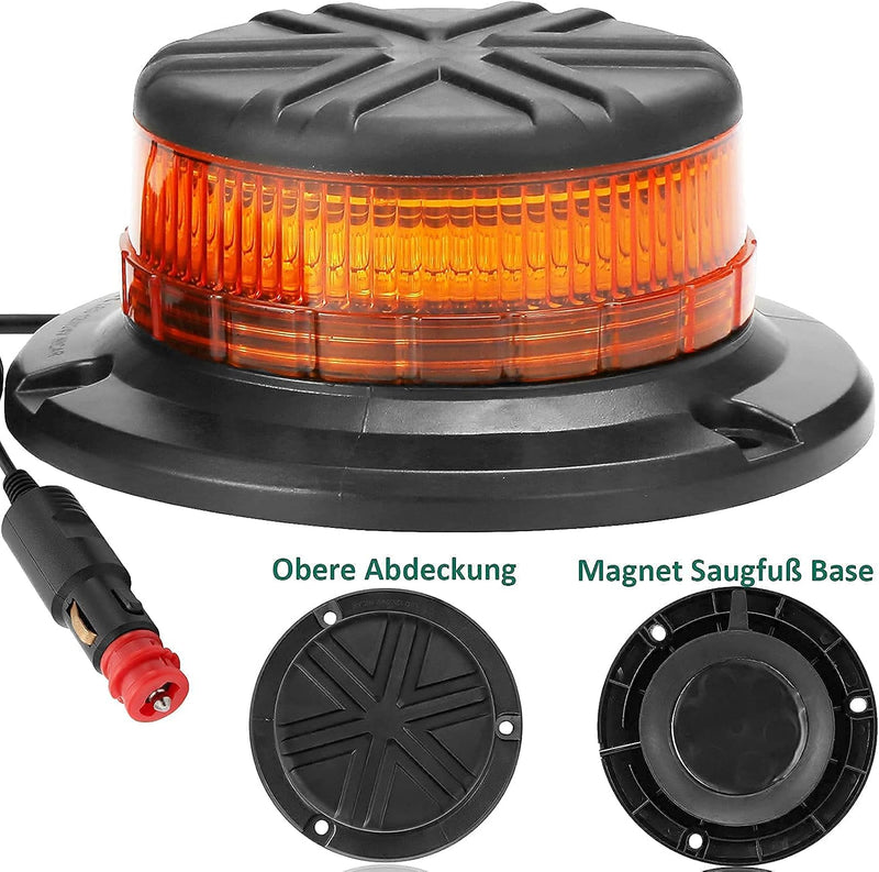 AGRISHOP 12V/24V LED Rundumleuchte Blitzleuchte Mit Magnetfuss,LED Rundumleuchte Gelb Warnleucht，45L