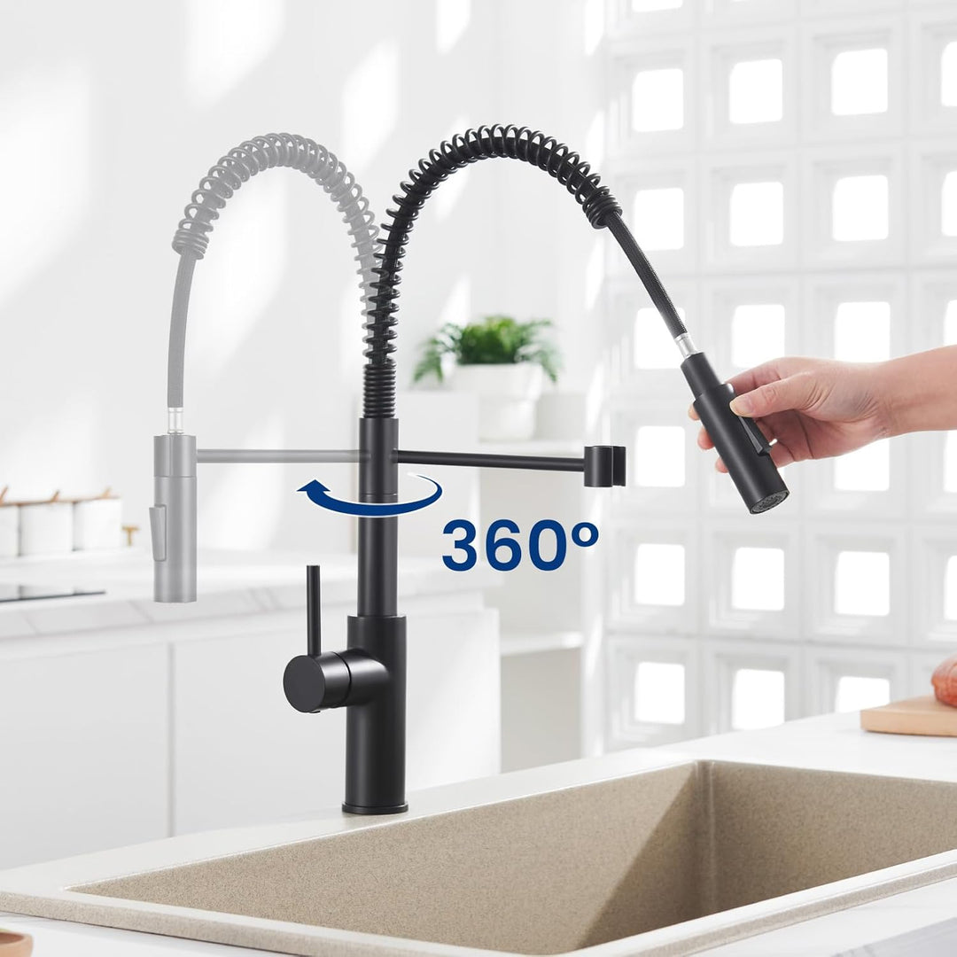 CECIPA Hochdruck Wasserhahn Küche Schwarz mit 2 Strahlarten, Hoher Bogen Küchenarmatur mit Herunterz